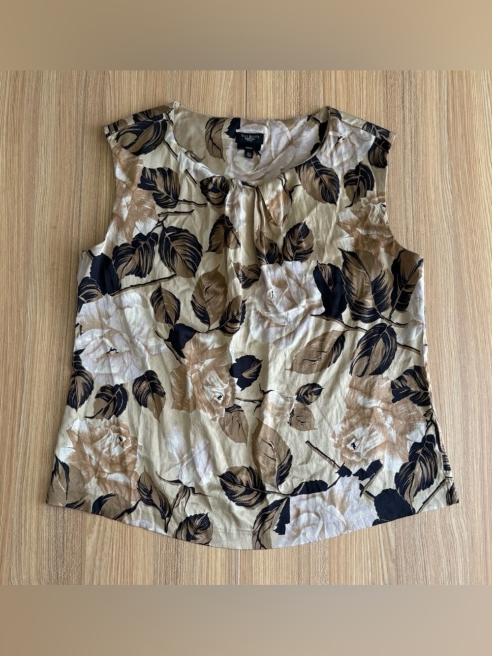 Talbots Petites Stretch Silk Floral Tank Top Womens 12p Browns Luxe Professional